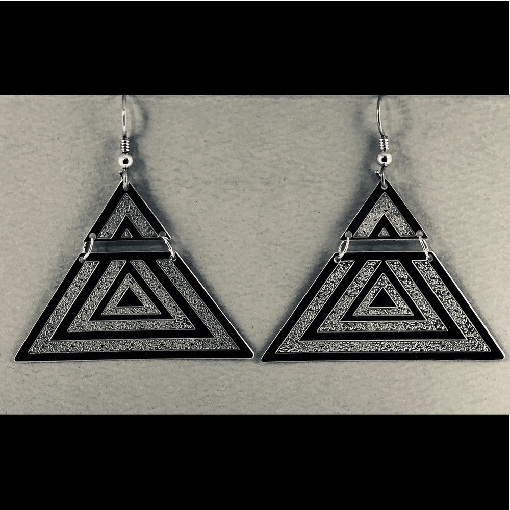 Sterling Silver earrings triangle shape two tone